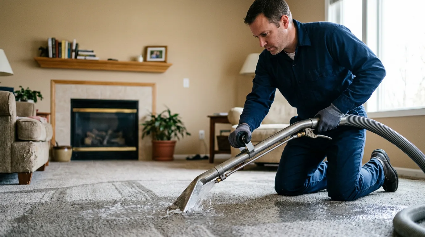 Water damage restoration technician working near Cumberland, RI